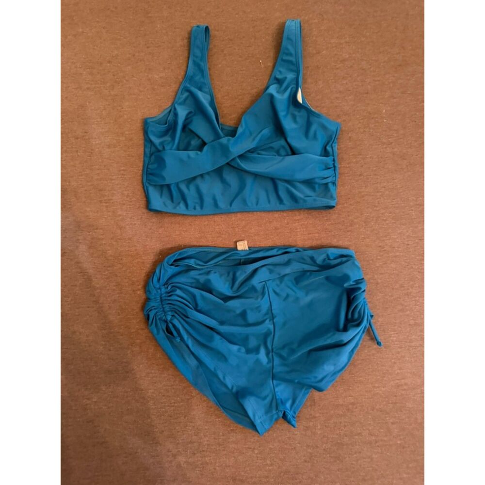 Blue High Waisted Twist Front Bikini Swimsuit Set Women's Large - unbranded